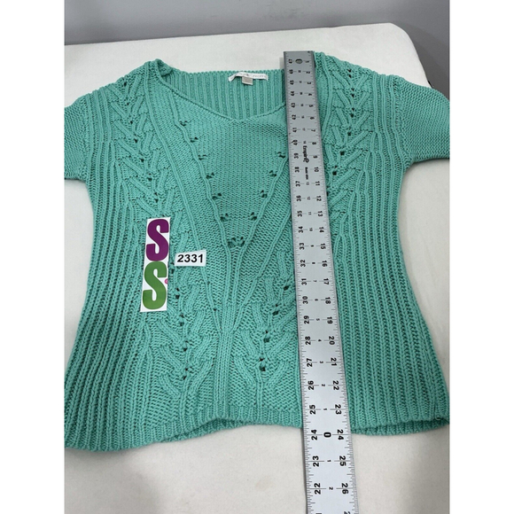 Womans Boston Proper Xs Green Pullover Knit V Neck Sweater - Picture 7 of 9
